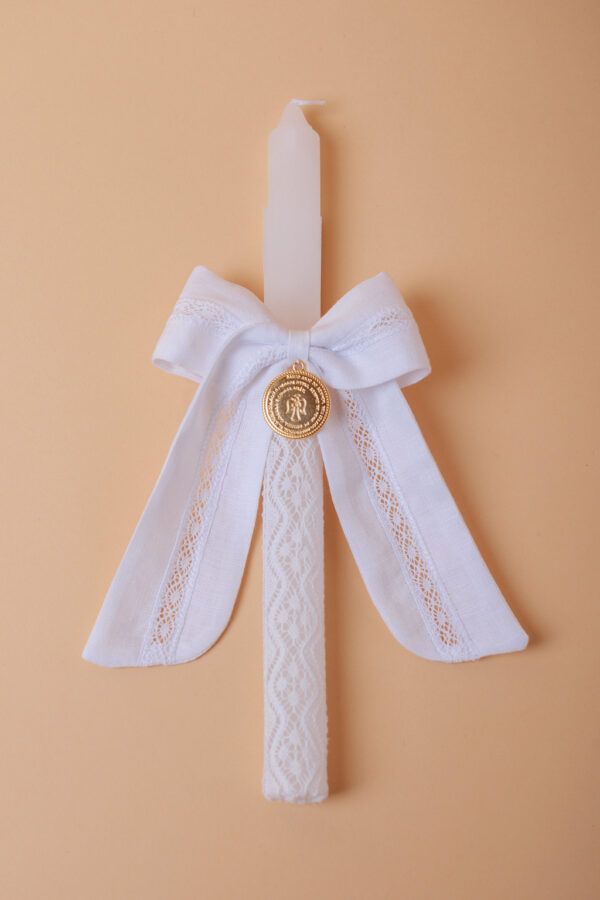 Vela laço de linho com renda